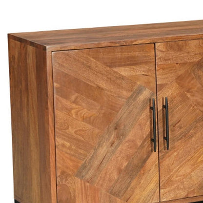 82" Brown Solid Wood Carved Geometric Sideboard with Four Doors HomeRoots