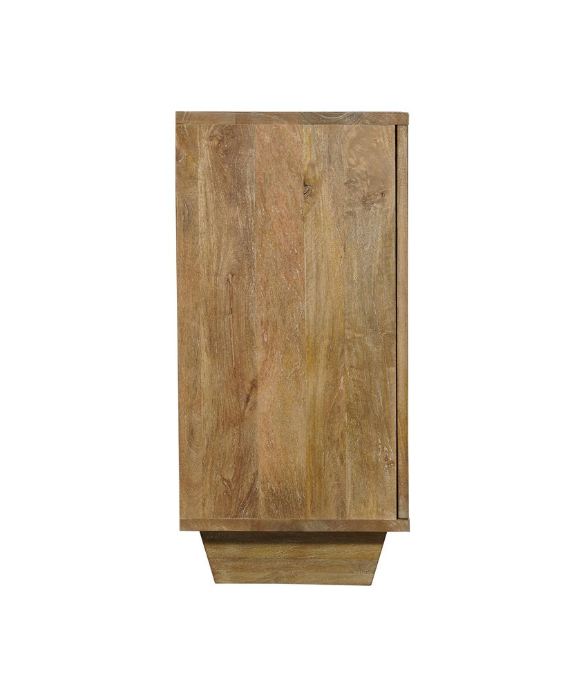 70" Brown Distressed Solid Wood Carved Floral Sideboard with Four Doors HomeRoots