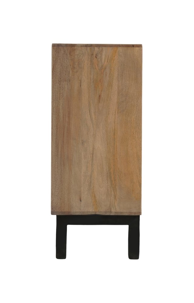 80" Brown Solid Wood Carved Geometric Sideboard with Four Doors HomeRoots