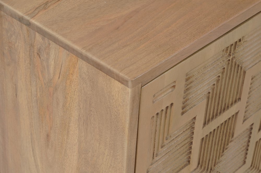 80" Brown Solid Wood Carved Geometric Sideboard with Four Doors HomeRoots