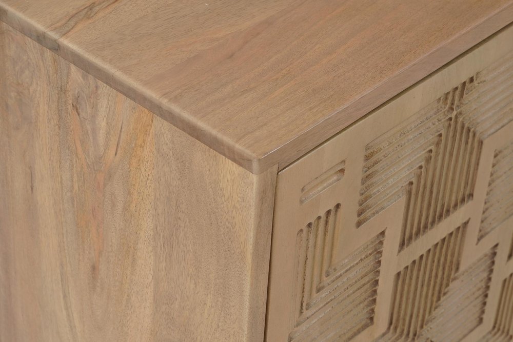 80" Brown Solid Wood Carved Geometric Sideboard with Four Doors HomeRoots