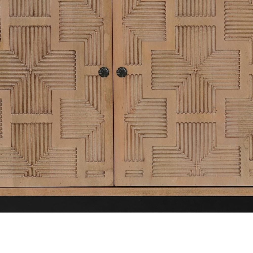 80" Brown Solid Wood Carved Geometric Sideboard with Four Doors HomeRoots