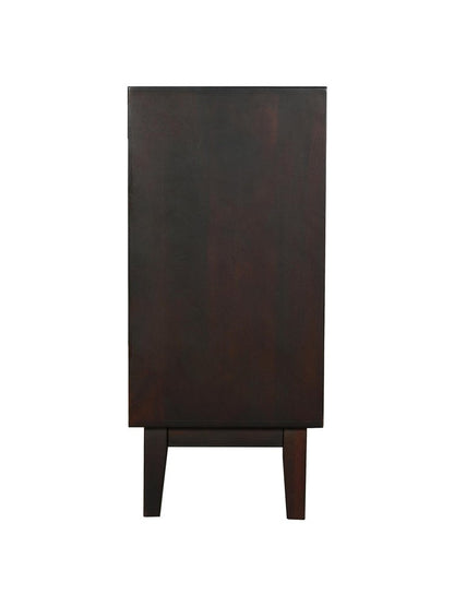 80" Dark Brown Solid Wood Carved Abstract Sideboard with Four Doors HomeRoots