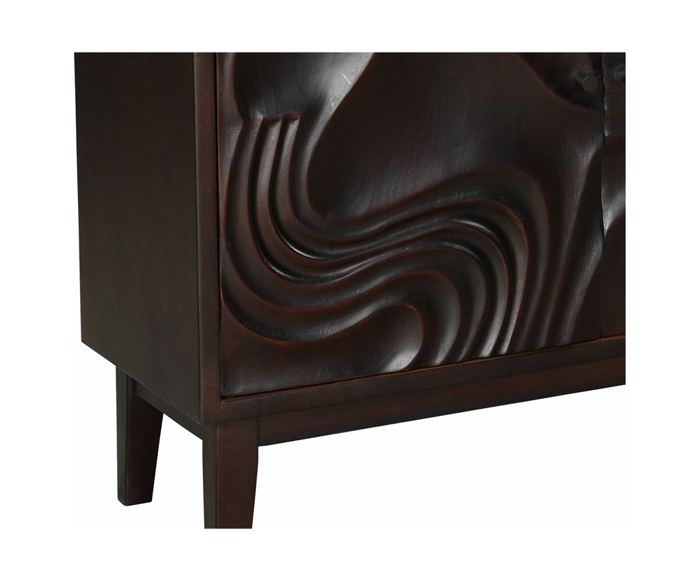 80" Dark Brown Solid Wood Carved Abstract Sideboard with Four Doors HomeRoots