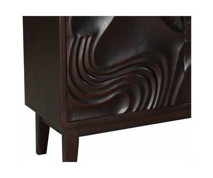 80" Dark Brown Solid Wood Carved Abstract Sideboard with Four Doors HomeRoots