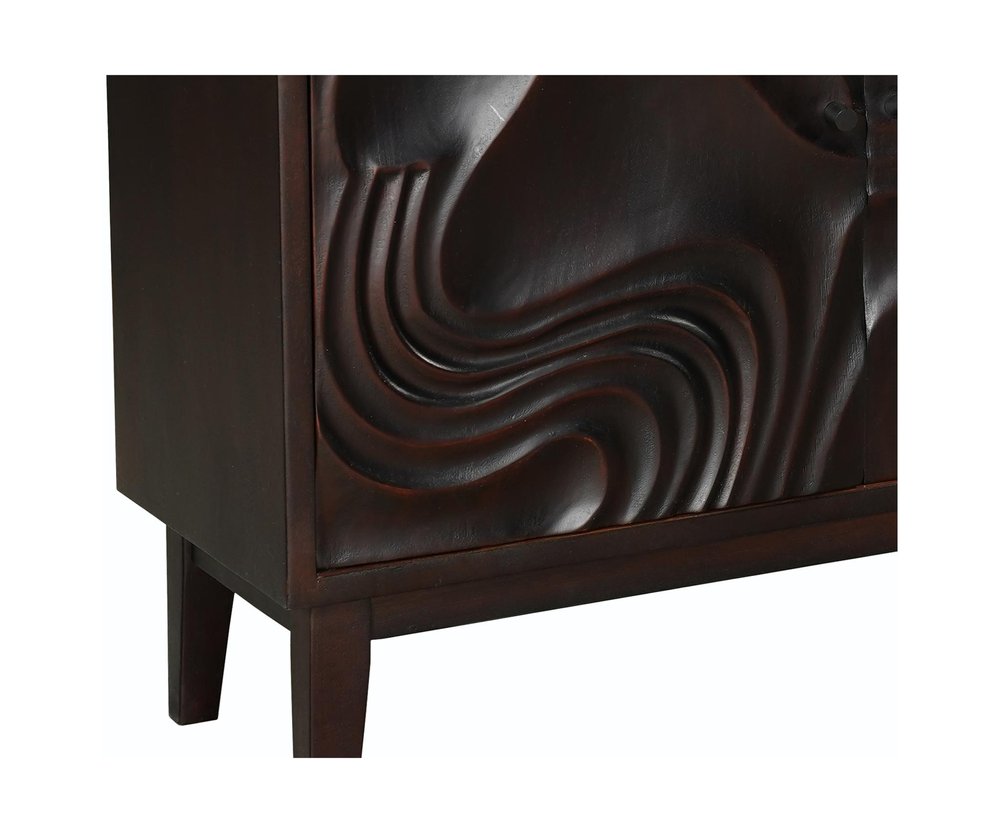 80" Dark Brown Solid Wood Carved Abstract Sideboard with Four Doors HomeRoots