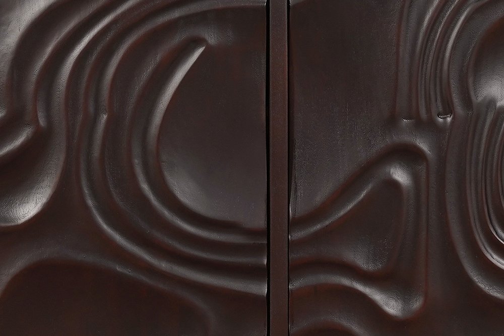 80" Dark Brown Solid Wood Carved Abstract Sideboard with Four Doors HomeRoots