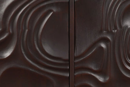 80" Dark Brown Solid Wood Carved Abstract Sideboard with Four Doors HomeRoots