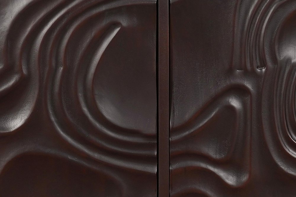 80" Dark Brown Solid Wood Carved Abstract Sideboard with Four Doors HomeRoots