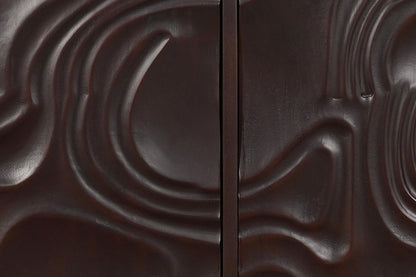 80" Dark Brown Solid Wood Carved Abstract Sideboard with Four Doors HomeRoots