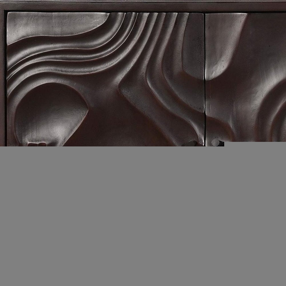 80" Dark Brown Solid Wood Carved Abstract Sideboard with Four Doors HomeRoots