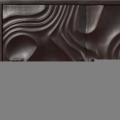 80" Dark Brown Solid Wood Carved Abstract Sideboard with Four Doors HomeRoots