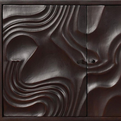 80" Dark Brown Solid Wood Carved Abstract Sideboard with Four Doors HomeRoots