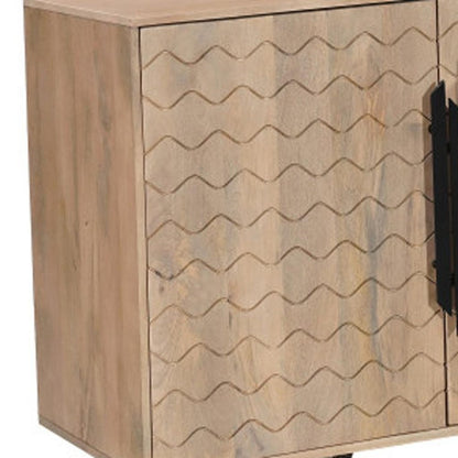 84" Beige Solid Wood Carved Geometric Sideboard with Four Doors HomeRoots
