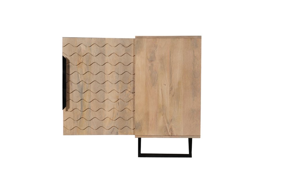 84" Beige Solid Wood Carved Geometric Sideboard with Four Doors HomeRoots