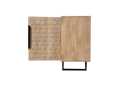 84" Beige Solid Wood Carved Geometric Sideboard with Four Doors HomeRoots