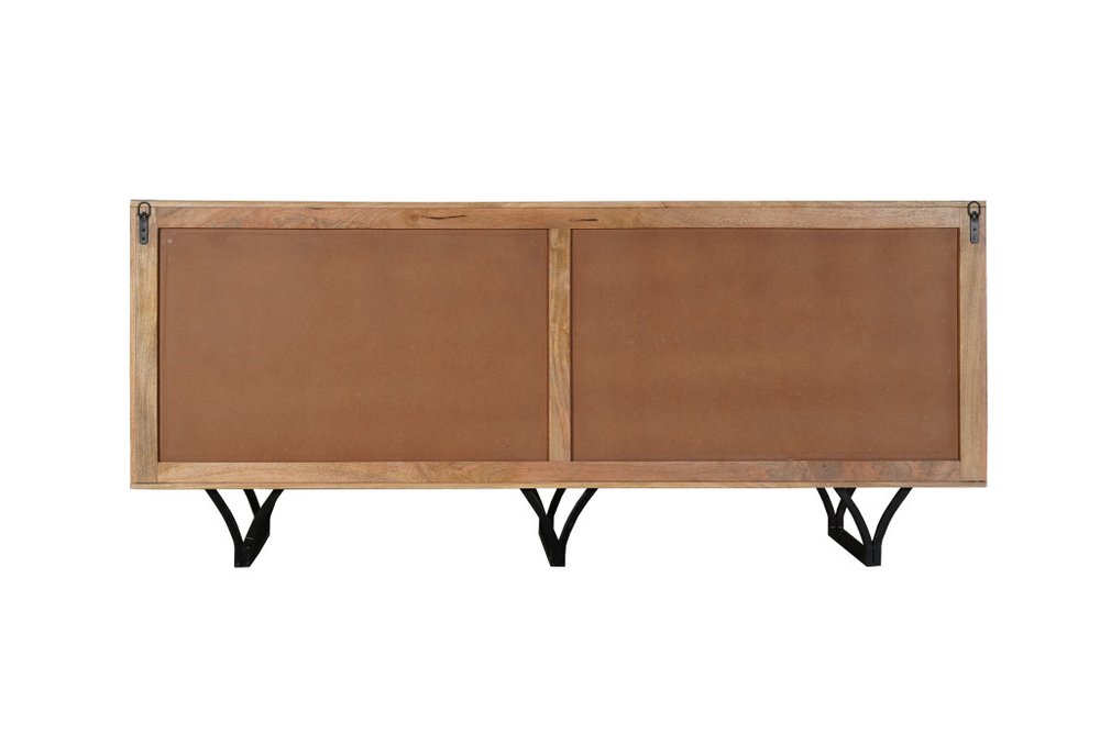 84" Beige Solid Wood Carved Geometric Sideboard with Four Doors HomeRoots
