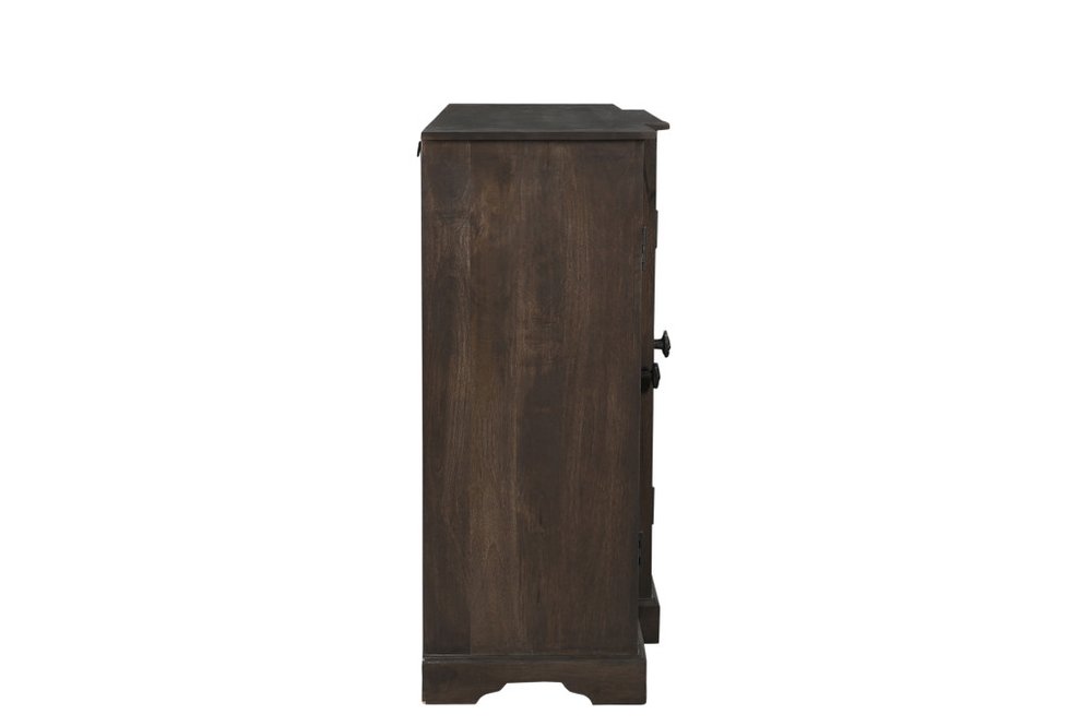 70" Dark Brown Solid Wood Carved Geometric Sideboard with Four Doors HomeRoots