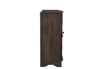 70" Dark Brown Solid Wood Carved Geometric Sideboard with Four Doors HomeRoots