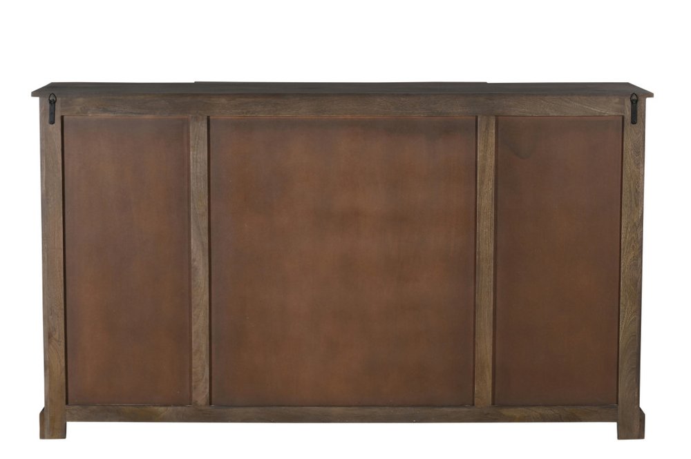 70" Dark Brown Solid Wood Carved Geometric Sideboard with Four Doors HomeRoots