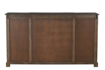 70" Dark Brown Solid Wood Carved Geometric Sideboard with Four Doors HomeRoots