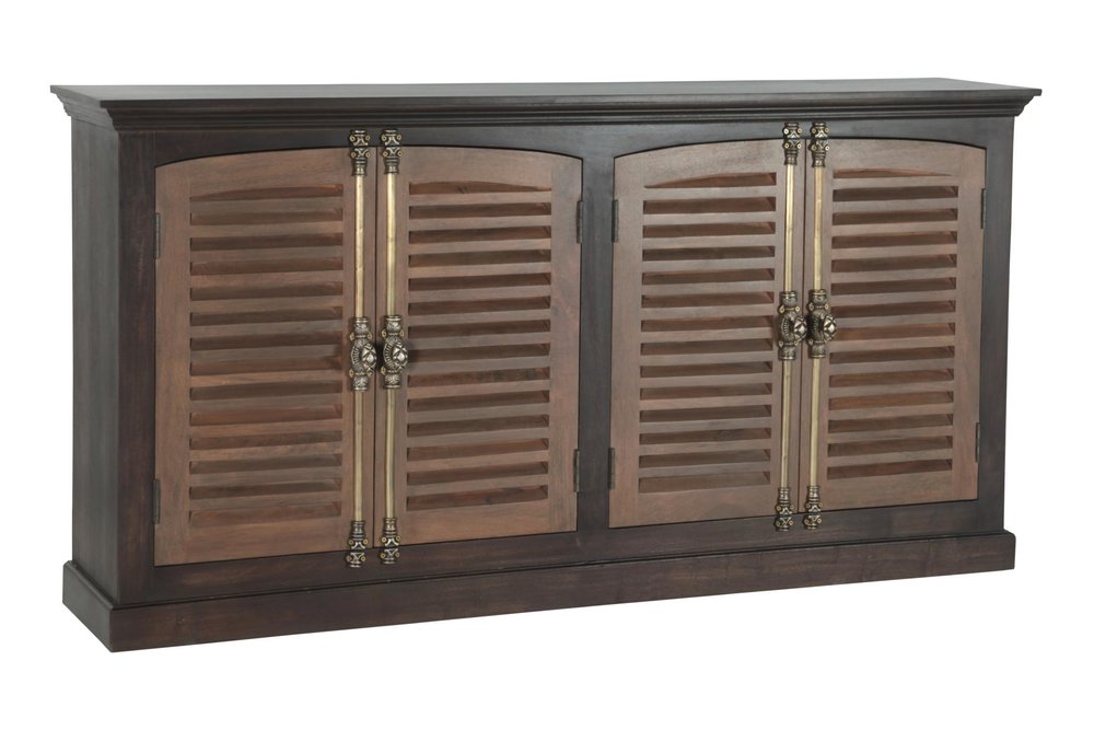 72" Dark Brown Solid Wood Shutter Style Sideboard with Four Doors HomeRoots