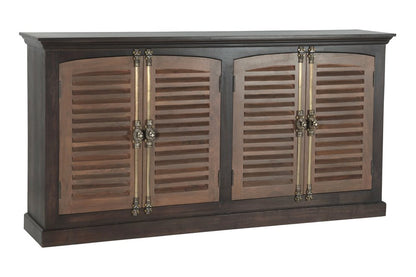 72" Dark Brown Solid Wood Shutter Style Sideboard with Four Doors HomeRoots