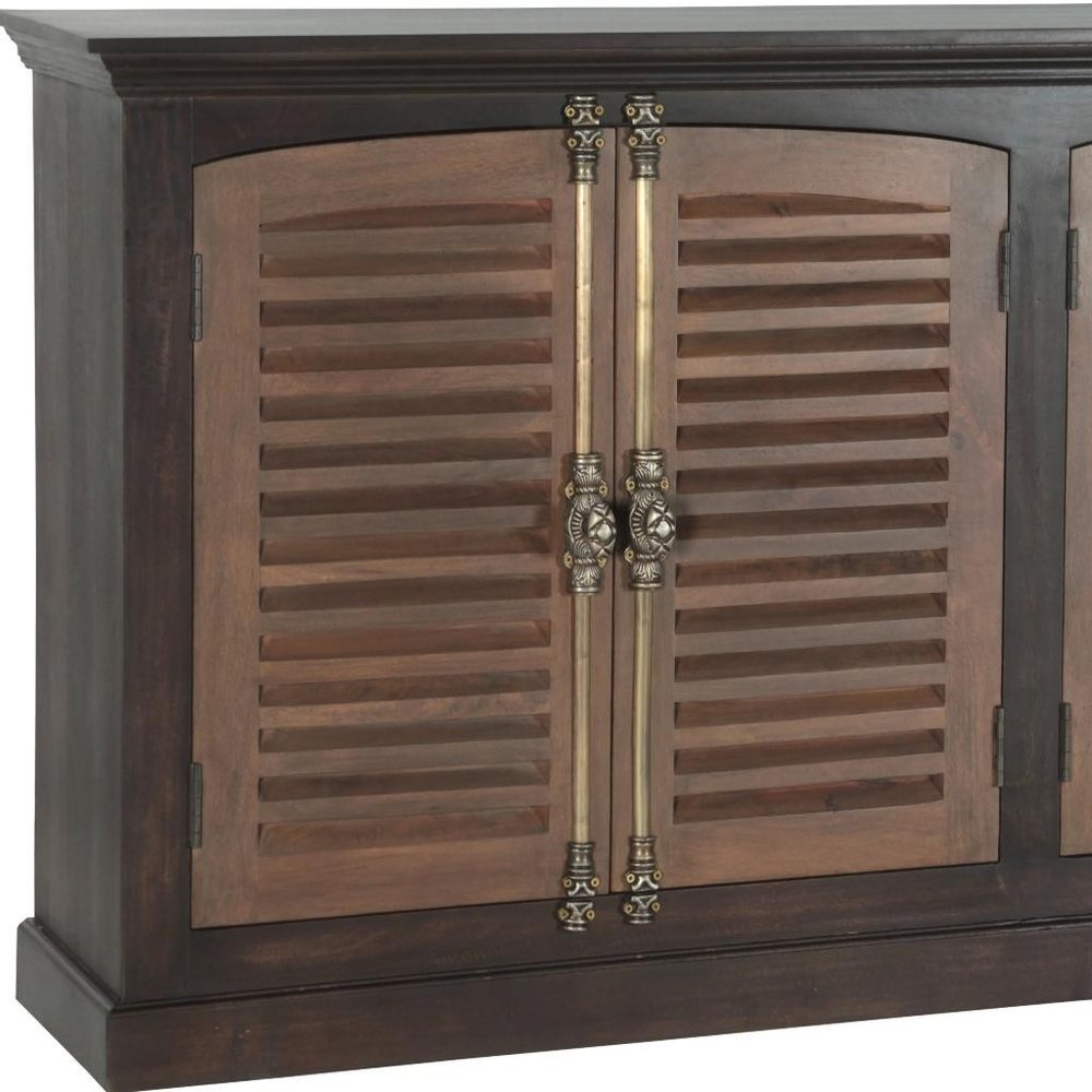 72" Dark Brown Solid Wood Shutter Style Sideboard with Four Doors HomeRoots