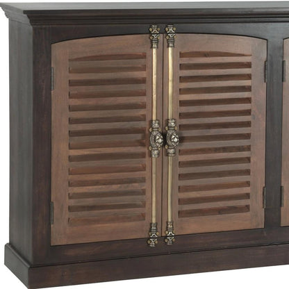72" Dark Brown Solid Wood Shutter Style Sideboard with Four Doors HomeRoots