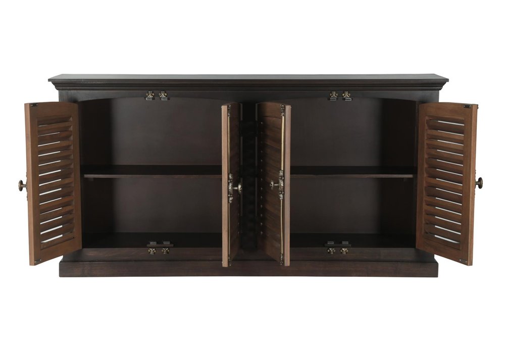 72" Dark Brown Solid Wood Shutter Style Sideboard with Four Doors HomeRoots