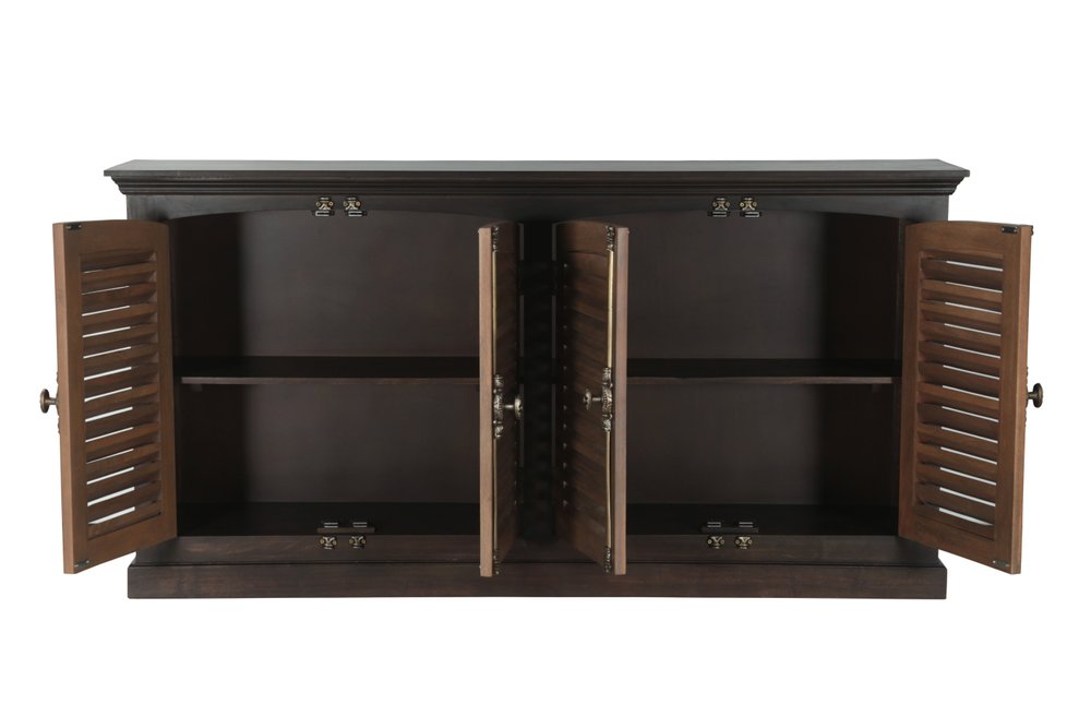72" Dark Brown Solid Wood Shutter Style Sideboard with Four Doors HomeRoots