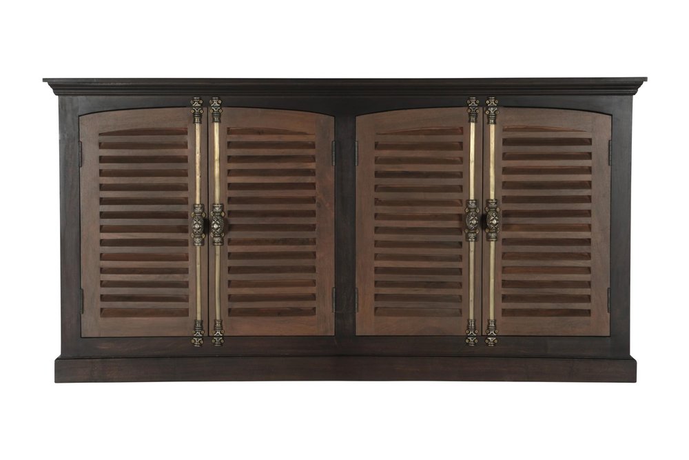 72" Dark Brown Solid Wood Shutter Style Sideboard with Four Doors HomeRoots