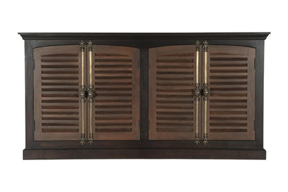 72" Dark Brown Solid Wood Shutter Style Sideboard with Four Doors HomeRoots