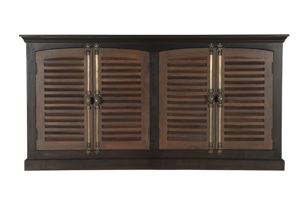 72" Dark Brown Solid Wood Shutter Style Sideboard with Four Doors HomeRoots