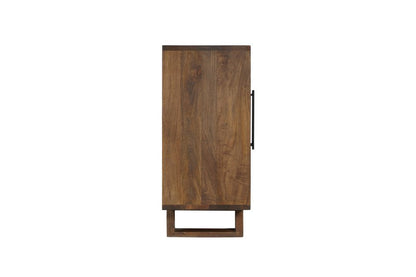 83" Dark Brown Distressed Reclaimed Wood Three Drawer Sideboard with Four Doors HomeRoots