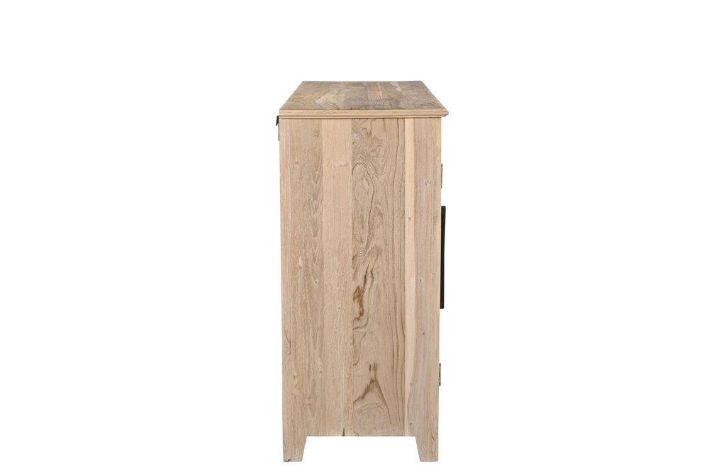 74" Natural Distressed Solid Wood Carved Floral Sideboard with Four Doors HomeRoots