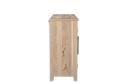 74" Natural Distressed Solid Wood Carved Floral Sideboard with Four Doors HomeRoots