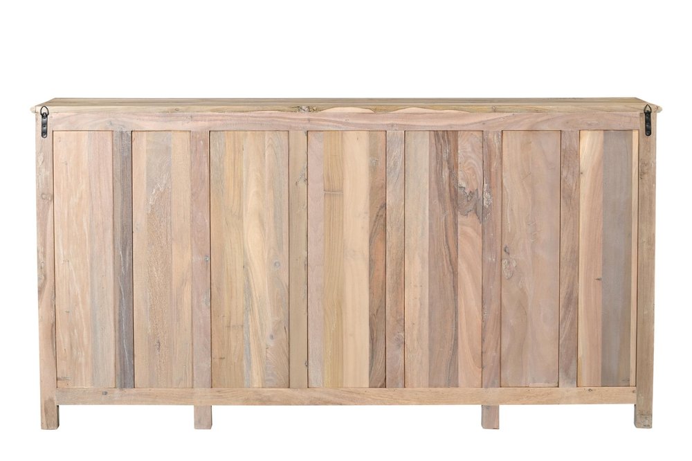 74" Natural Distressed Solid Wood Carved Floral Sideboard with Four Doors HomeRoots