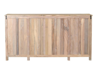 74" Natural Distressed Solid Wood Carved Floral Sideboard with Four Doors HomeRoots