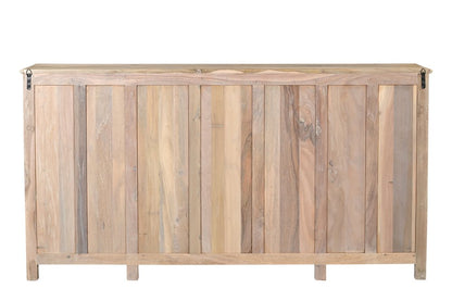74" Natural Distressed Solid Wood Carved Floral Sideboard with Four Doors HomeRoots