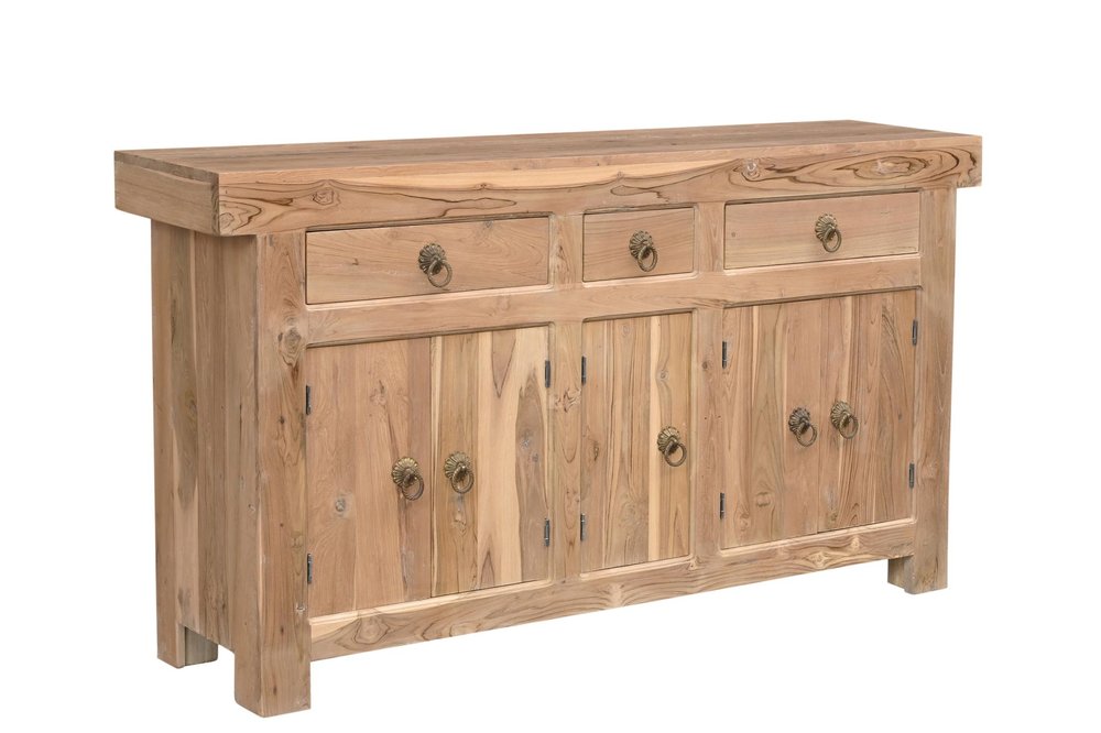 72" Natural Solid Wood Three Drawer Sideboard with Five Doors HomeRoots