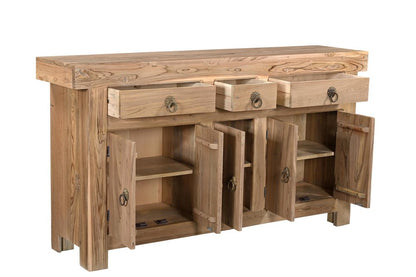 72" Natural Solid Wood Three Drawer Sideboard with Five Doors HomeRoots