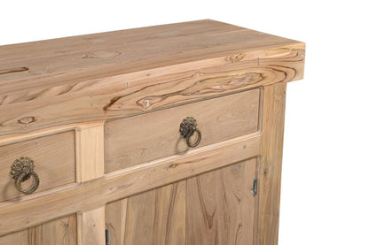 72" Natural Solid Wood Three Drawer Sideboard with Five Doors HomeRoots