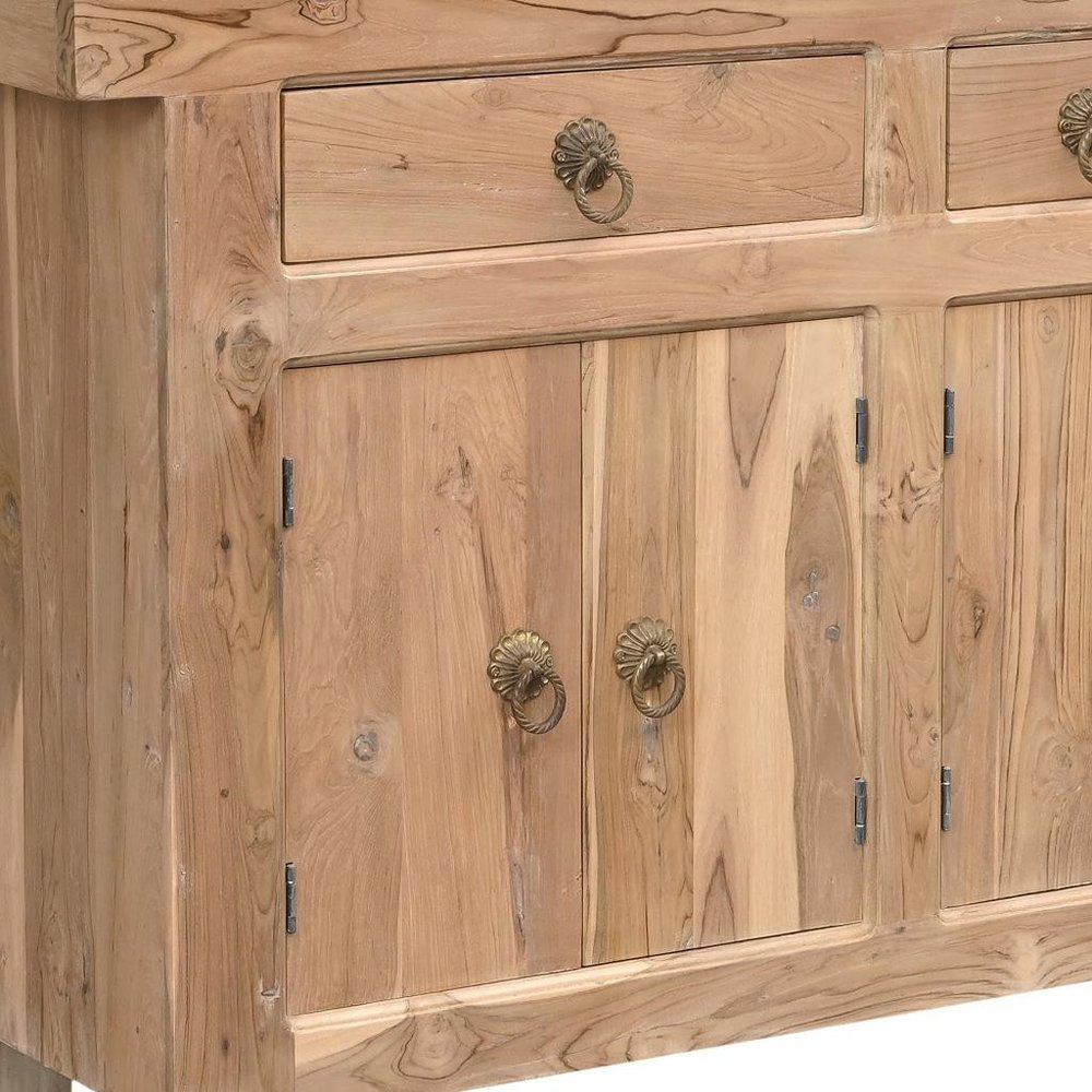 72" Natural Solid Wood Three Drawer Sideboard with Five Doors HomeRoots