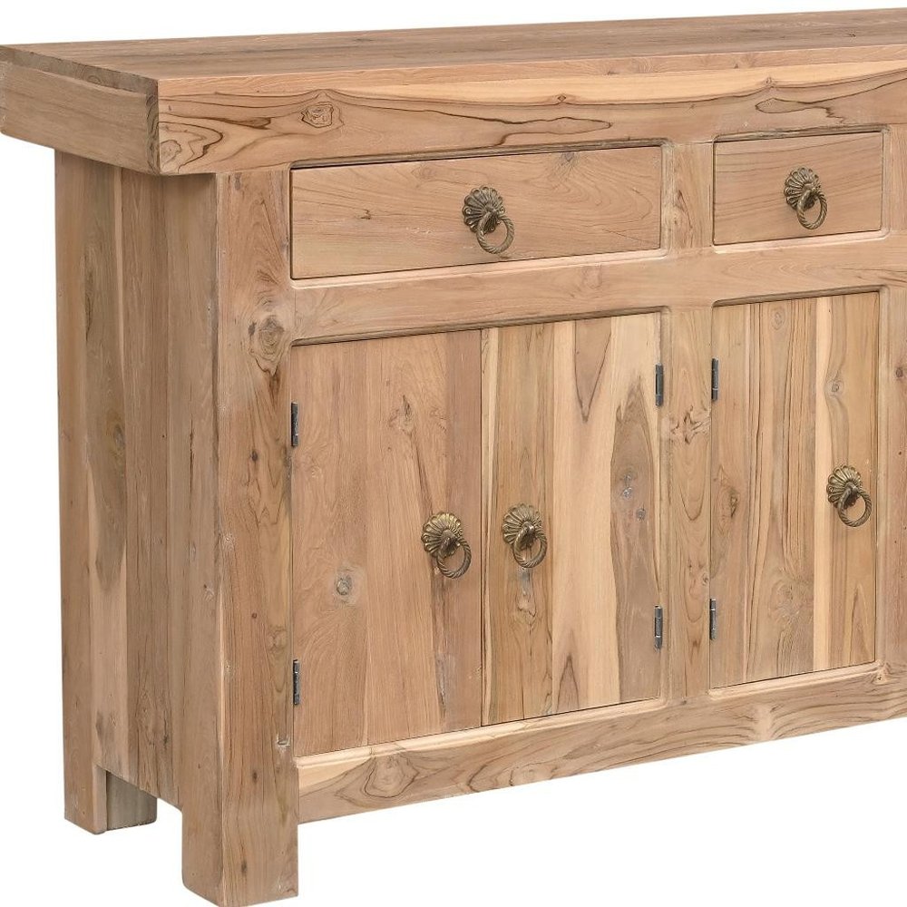 72" Natural Solid Wood Three Drawer Sideboard with Five Doors HomeRoots