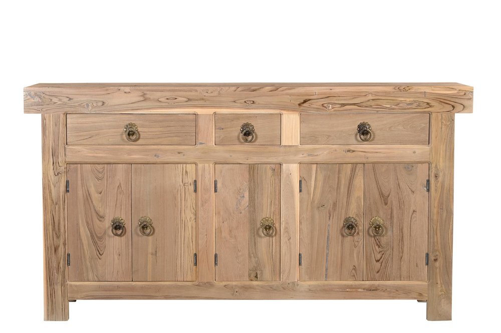 72" Natural Solid Wood Three Drawer Sideboard with Five Doors HomeRoots