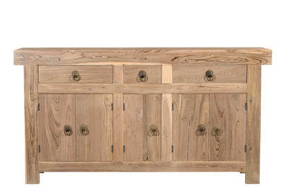 72" Natural Solid Wood Three Drawer Sideboard with Five Doors HomeRoots