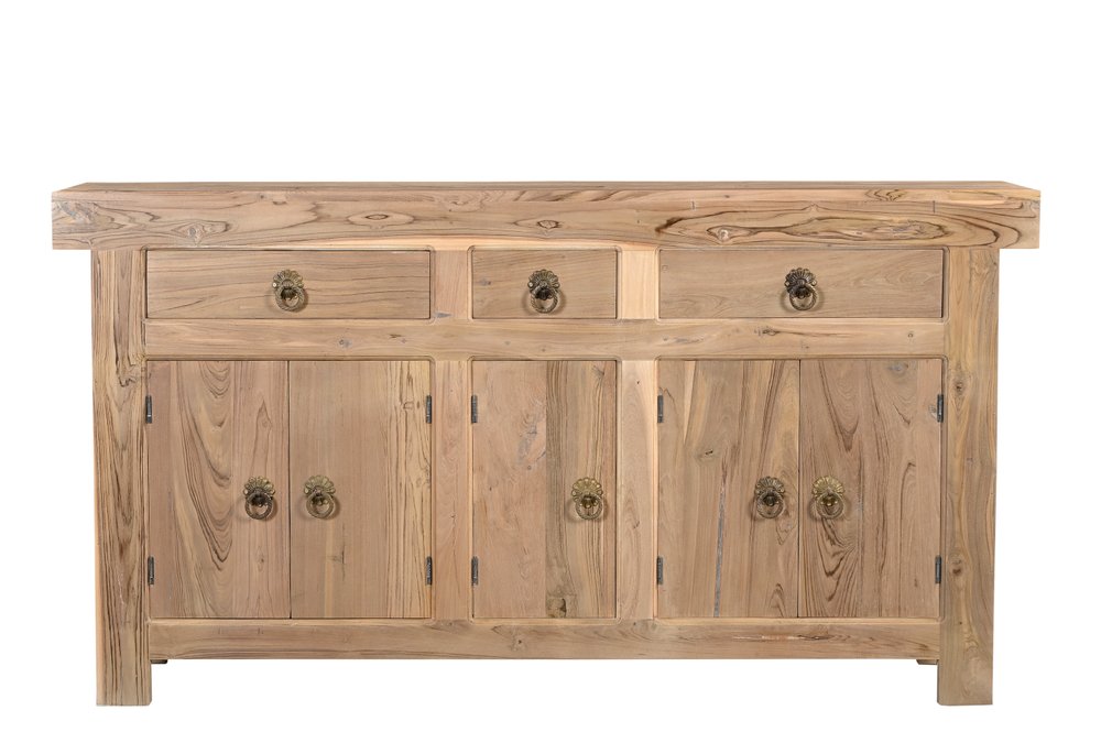 72" Natural Solid Wood Three Drawer Sideboard with Five Doors HomeRoots
