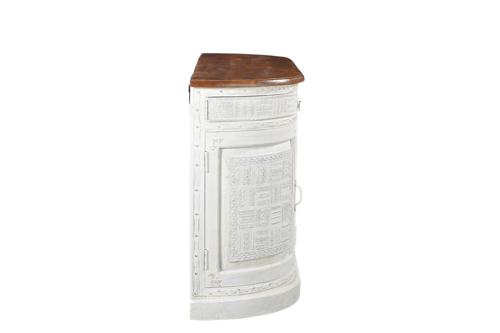69" White And Brown Solid Wood Carved Geometric Four Drawer Four Door Sideboard HomeRoots