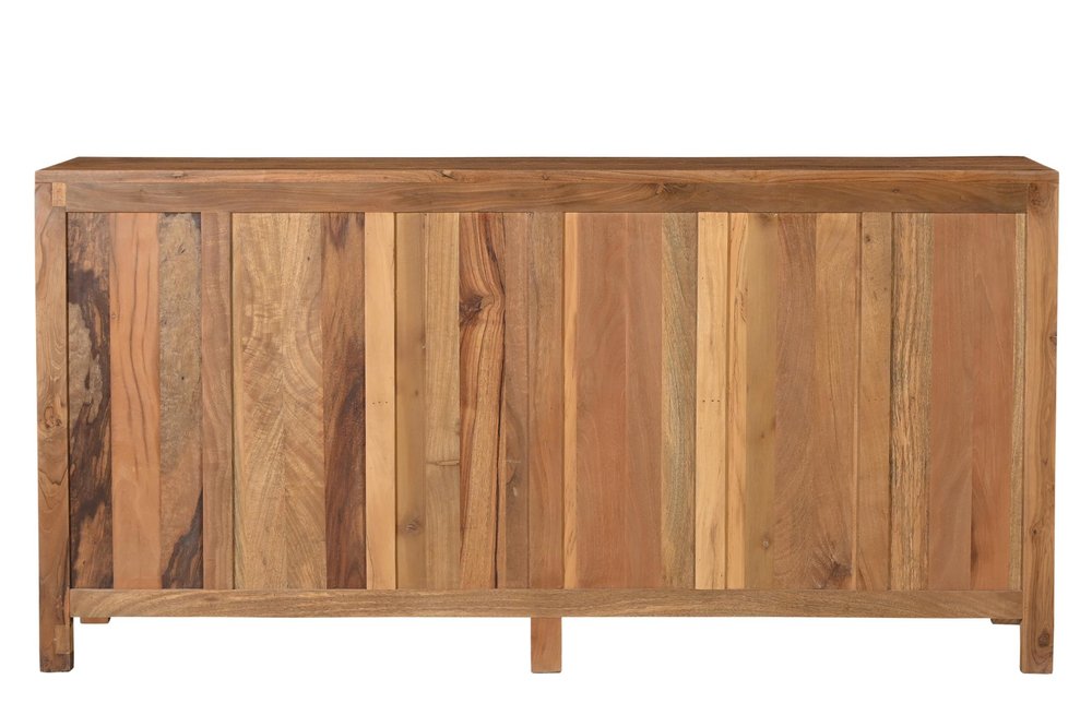 71" Brown Solid Wood Carved Geometric Sideboard with Four Doors HomeRoots